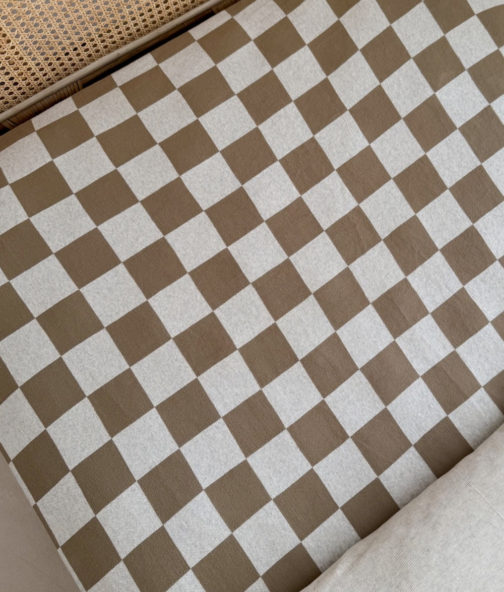 Bengali Baby & Kids | Fitted Jersey Cotton Sheet - Khaki Gingham Checker in Cot/Crib, Single, + King Single