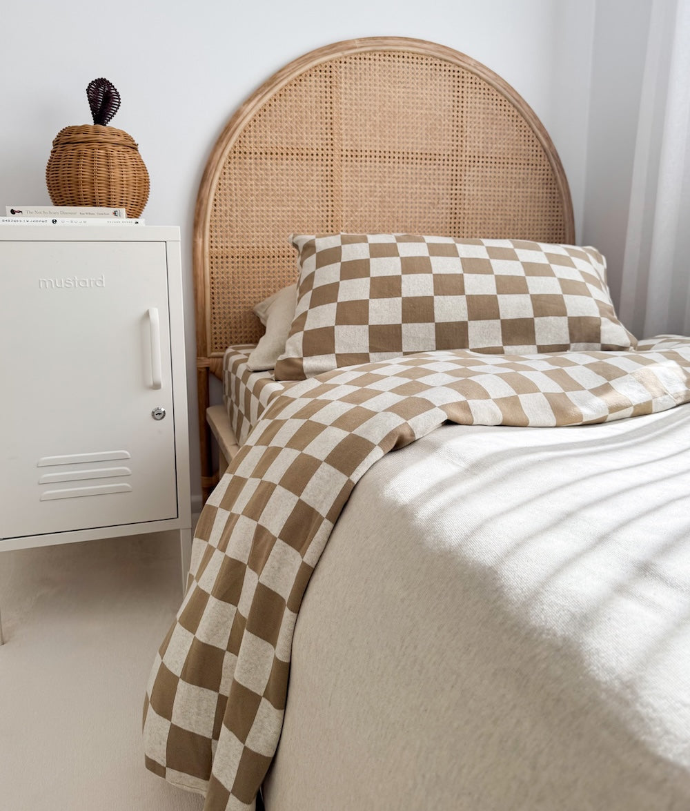 Bengali Home® | Jersey Cotton Pillowcase - Khaki Gingham