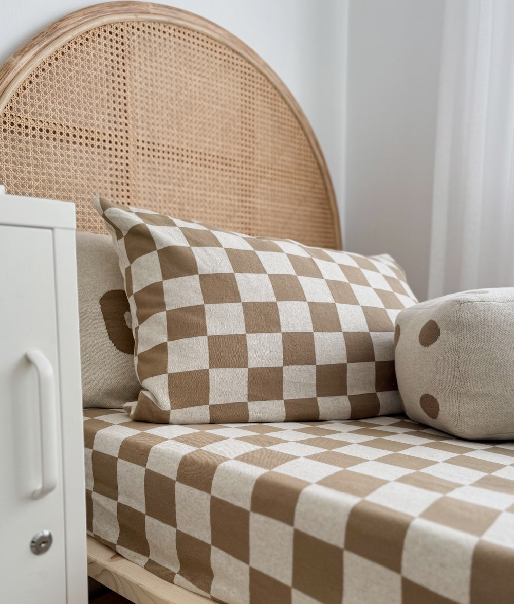 Bengali Baby & Kids | Fitted Jersey Cotton Sheet - Khaki Gingham Checker in Cot/Crib, Single, + King Single