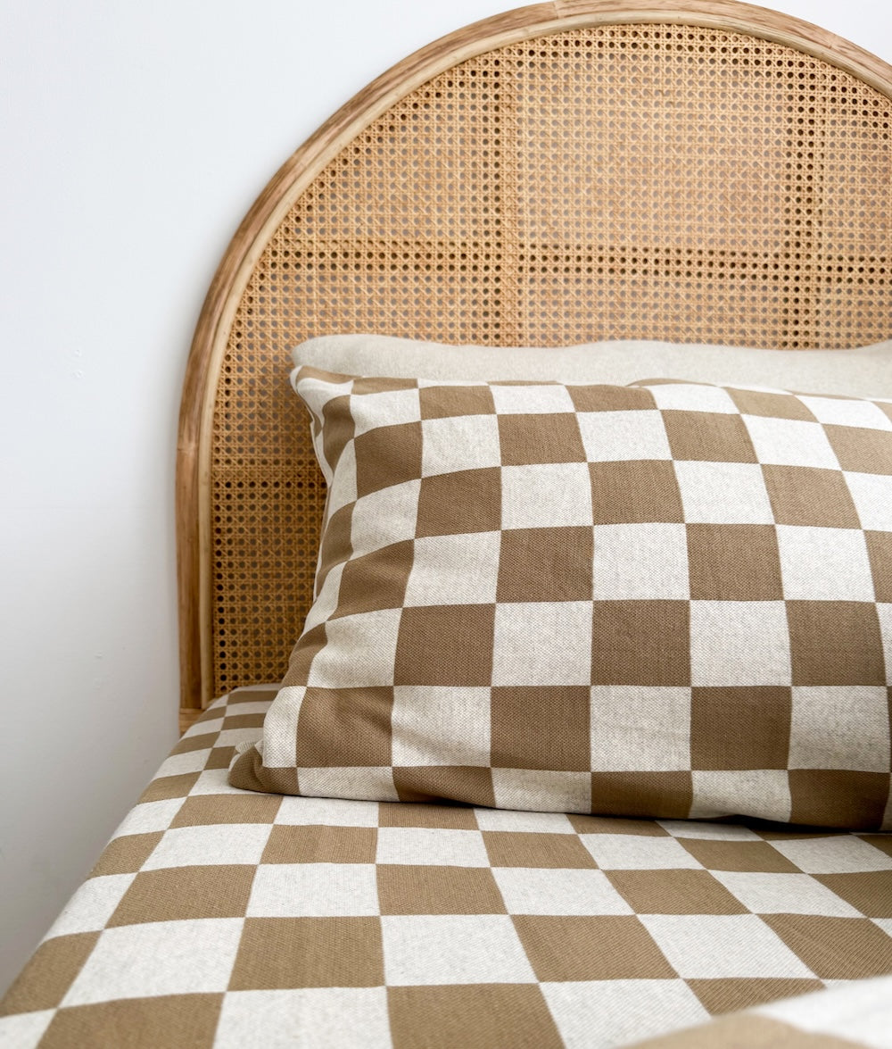 Bengali Baby & Kids | Fitted Jersey Cotton Sheet - Khaki Gingham Checker in Cot/Crib, Single, + King Single