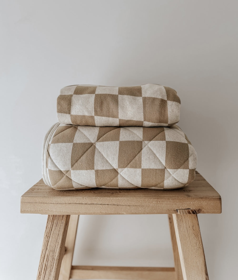 Bengali Baby & Kids | Fitted Jersey Cotton Sheet - Khaki Gingham Checker in Cot/Crib, Single, + King Single