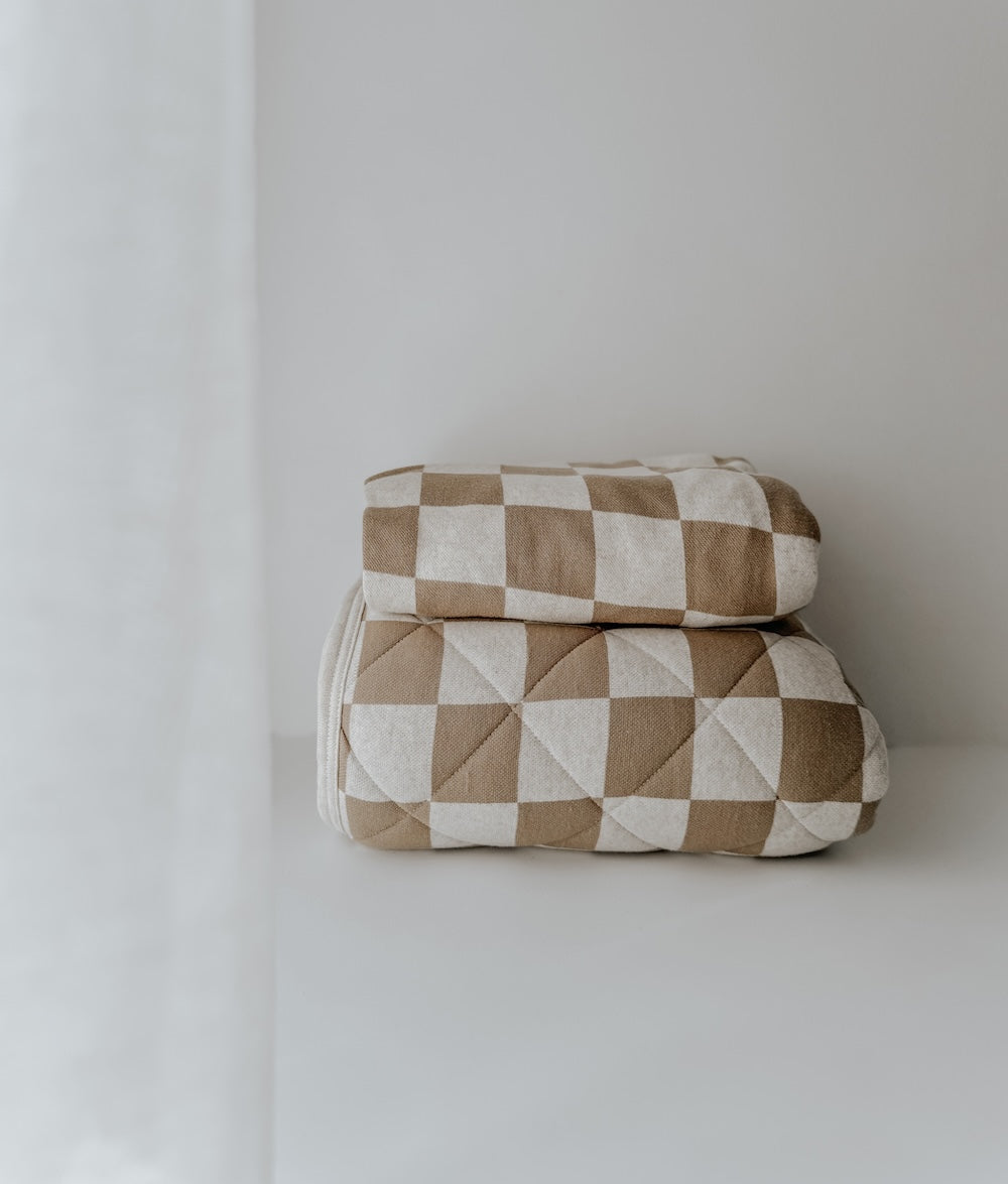 Bengali Baby & Kids | Fitted Jersey Cotton Sheet - Khaki Gingham Checker in Cot/Crib, Single, + King Single