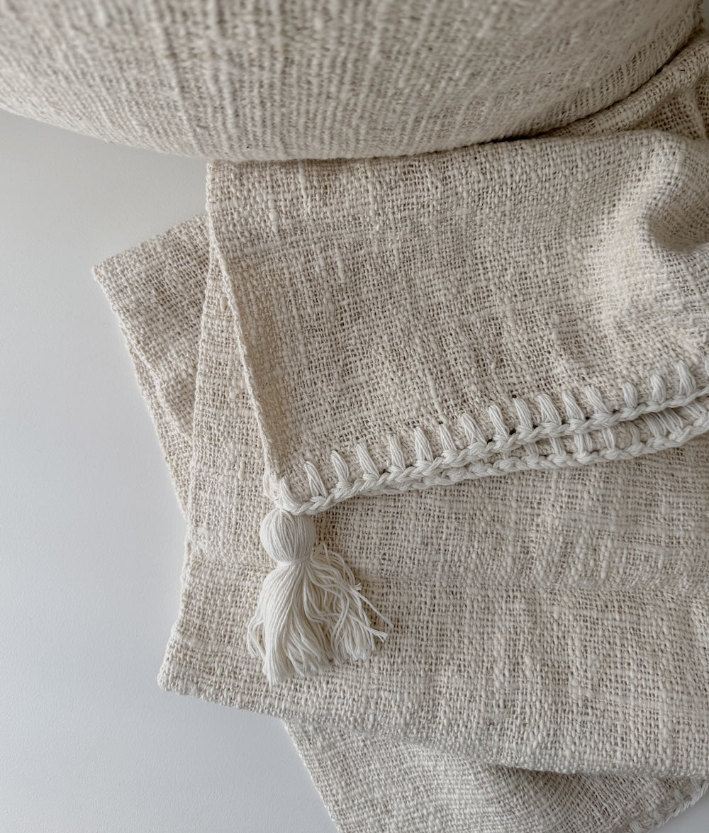 Bengali Home® | Balinese Decor - Cotton Throw Ivory Tassel