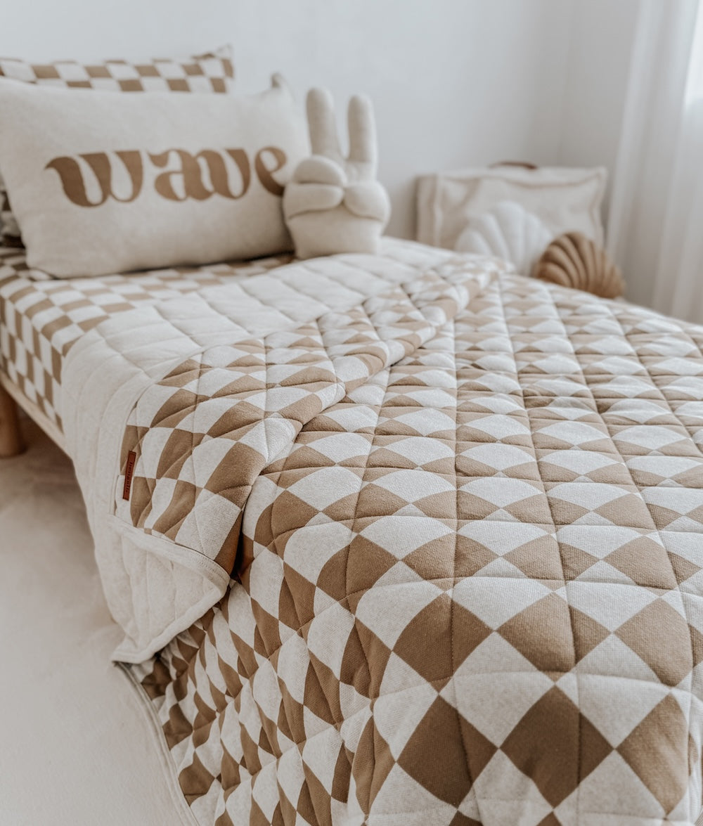 Bengali Baby & Kids | Cot & Single Cotton Bed Quilts - Khaki Gingham Checker