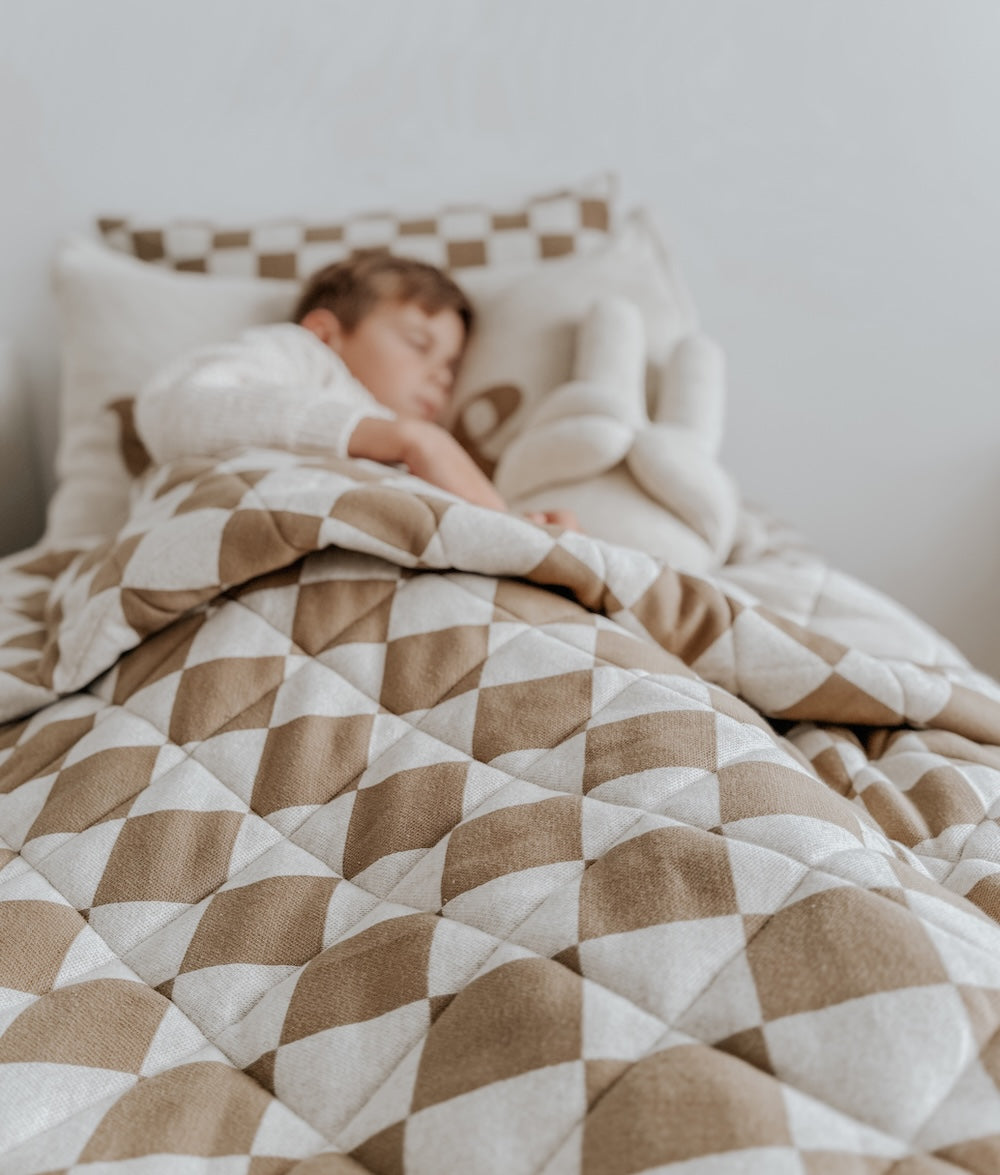Bengali Baby & Kids | Cot & Single Cotton Bed Quilts - Khaki Gingham Checker