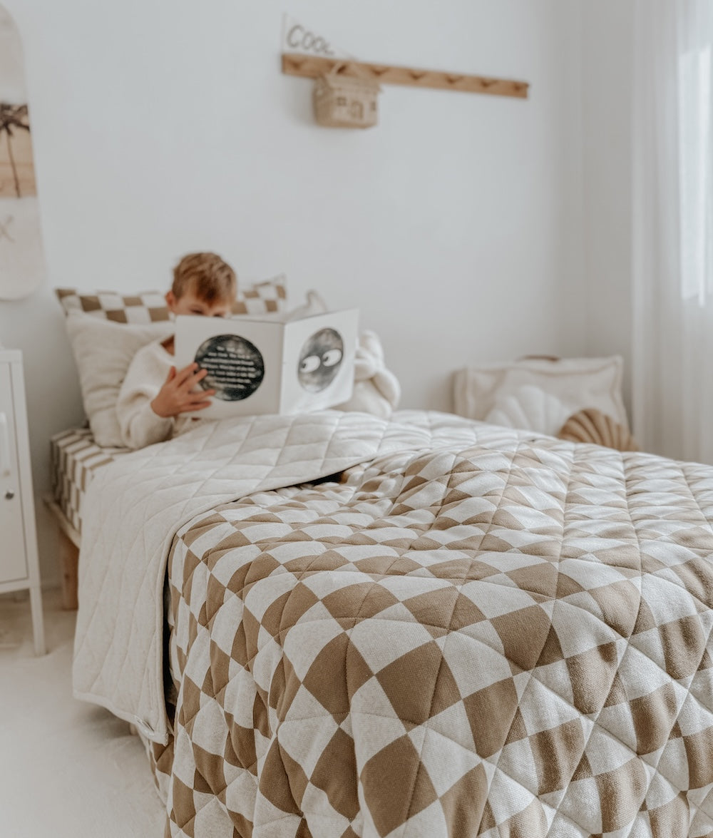 Bengali Baby & Kids | Cot & Single Cotton Bed Quilts - Khaki Gingham Checker