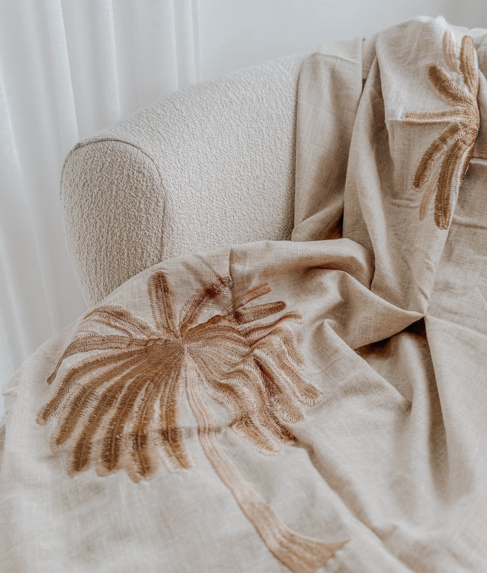 Bengali Home® | Balinese Decor - Linen Throw Cinnamon Palm