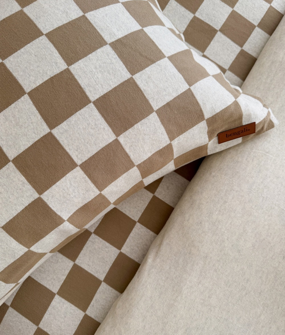 Bengali Home® | Jersey Cotton Pillowcase - Khaki Gingham