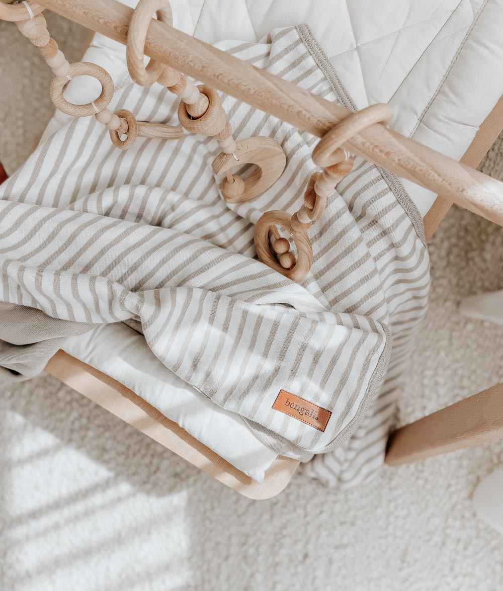 Bengali Baby | Jersey Cotton Swaddle Wrap - Greige Pinstripe