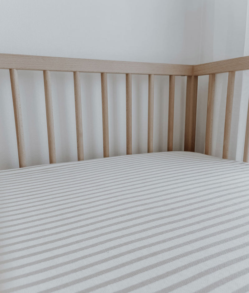 Bengali Bedding Fitted Jersey Cotton Sheet Greige Pinstripe