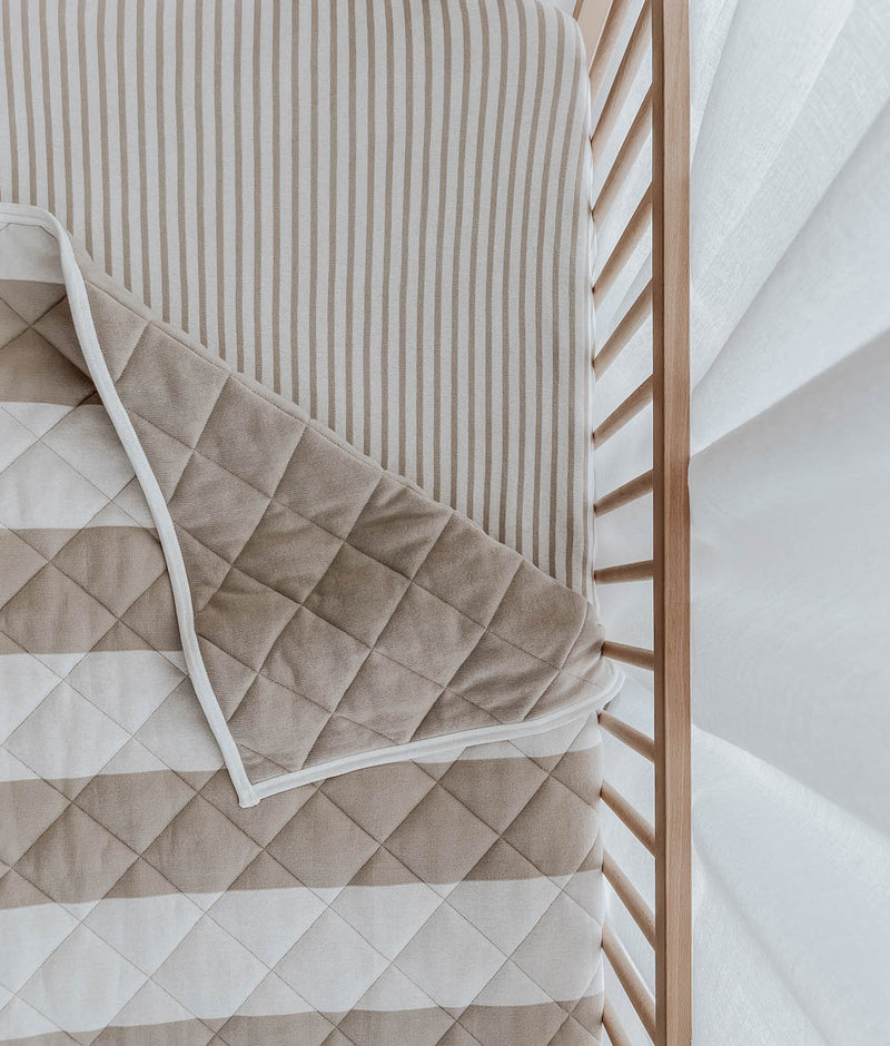 Bengali Bedding Fitted Jersey Cotton Sheet Greige Pinstripe