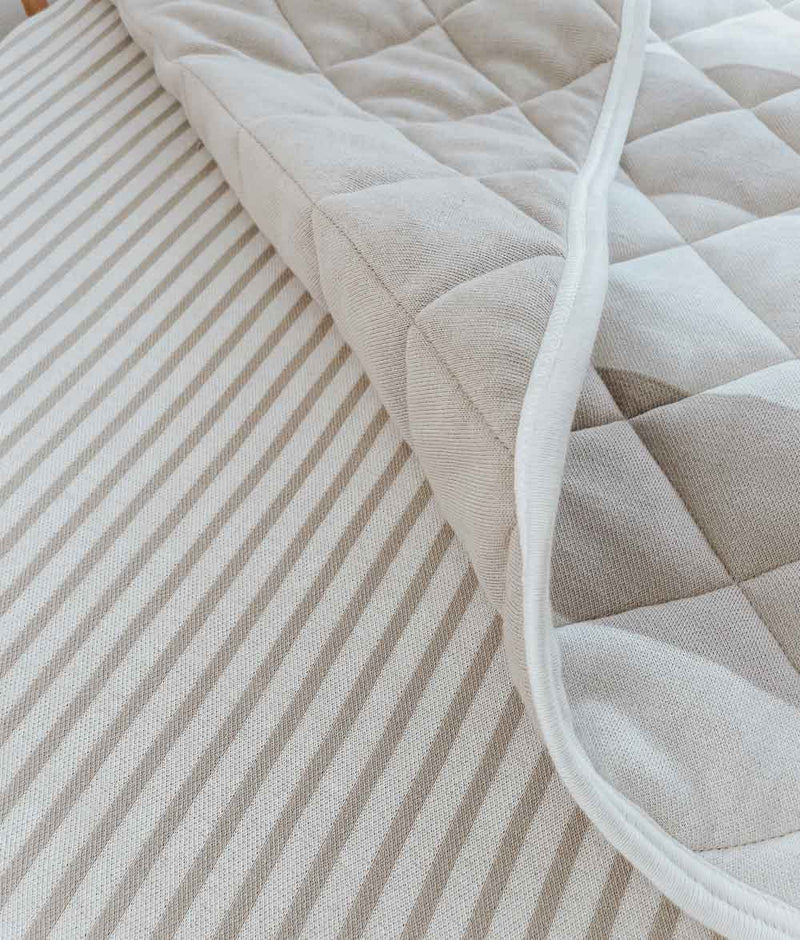 Bengali Bedding | Fitted Jersey Cotton Sheet - Greige Pinstripe