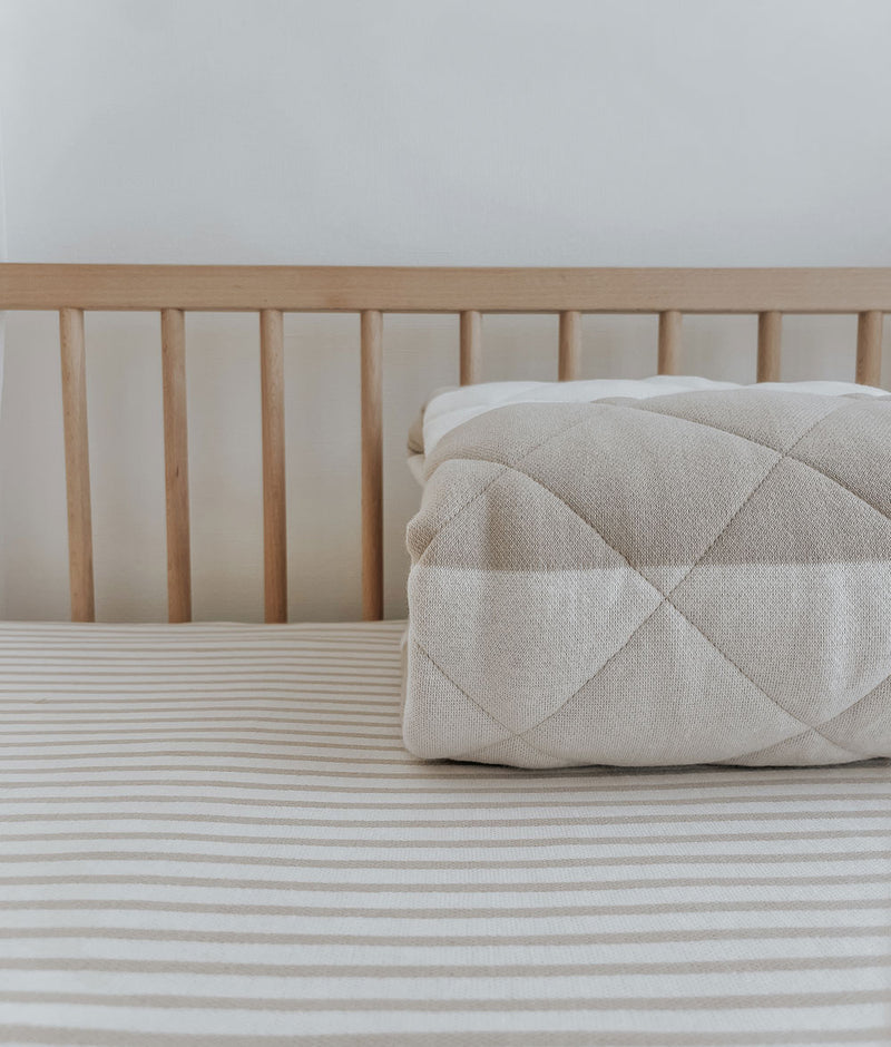 Bengali Bedding Fitted Jersey Cotton Sheet Greige Pinstripe