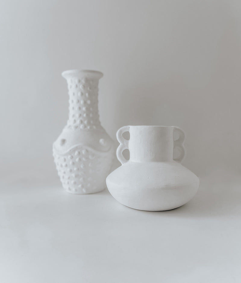 Bali Home™ | Balinese Terracotta Pot - White Tulum Round Vase