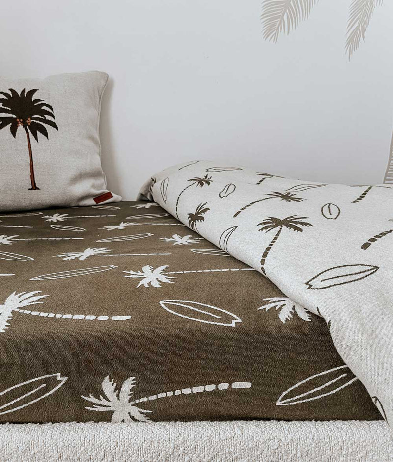 Bengali Bedding Fitted Jersey Cotton Sheet Olive Surfing Palm