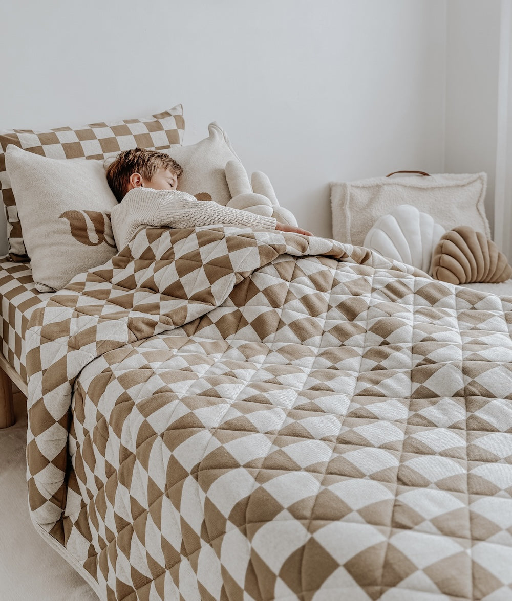 Bengali Baby & Kids | Cot & Single Cotton Bed Quilts - Khaki Gingham Checker