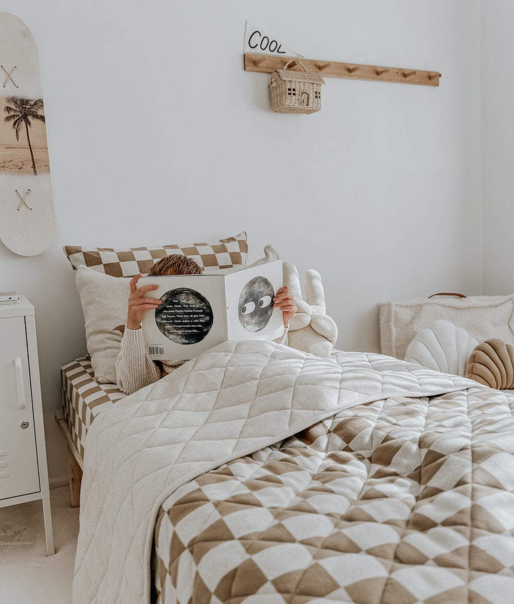 Bengali Baby & Kids | Cot & Single Cotton Bed Quilts - Khaki Gingham Checker