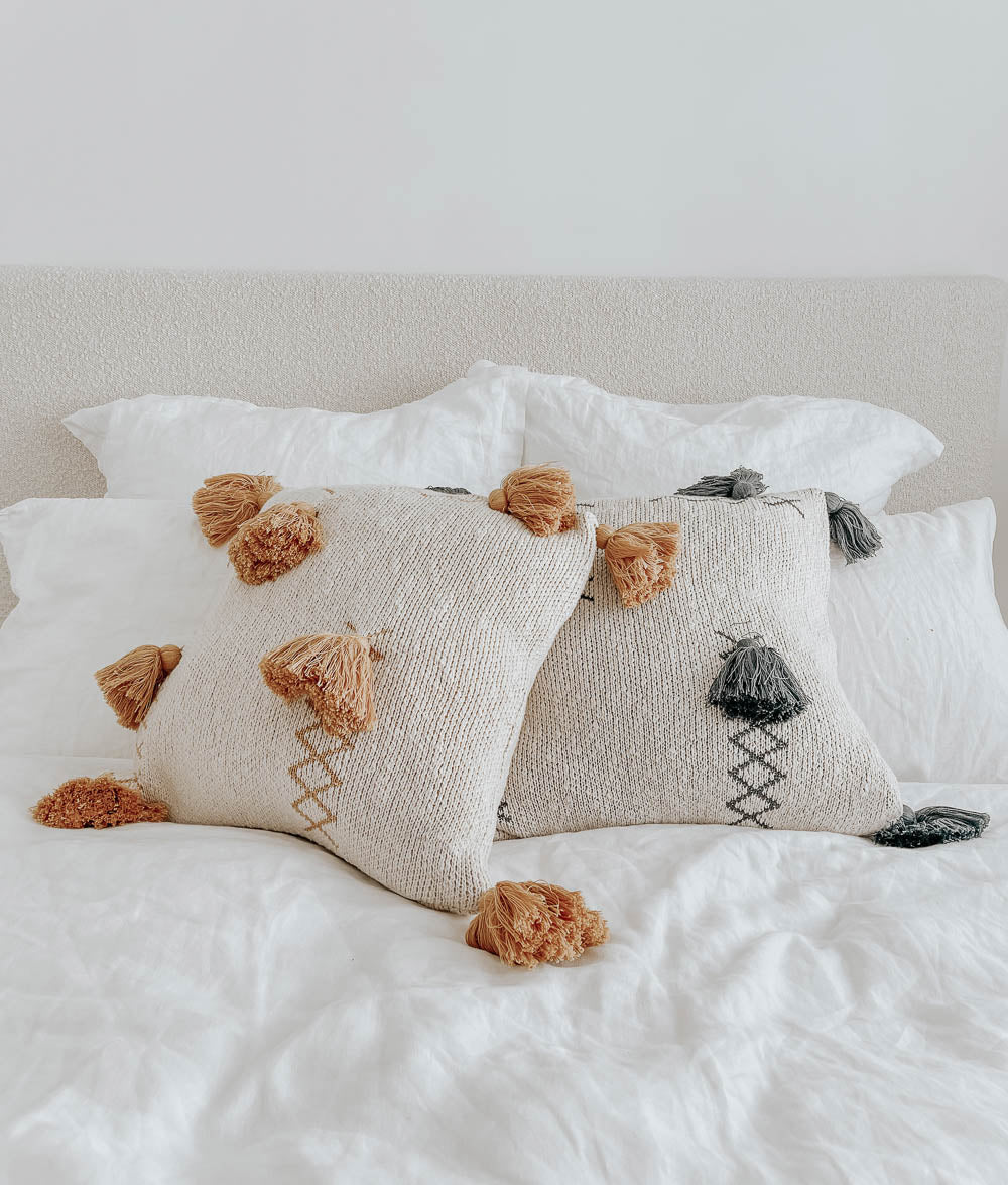 Bengali Home® | Decor - Grey & Ivory Tassel Cushion Cover