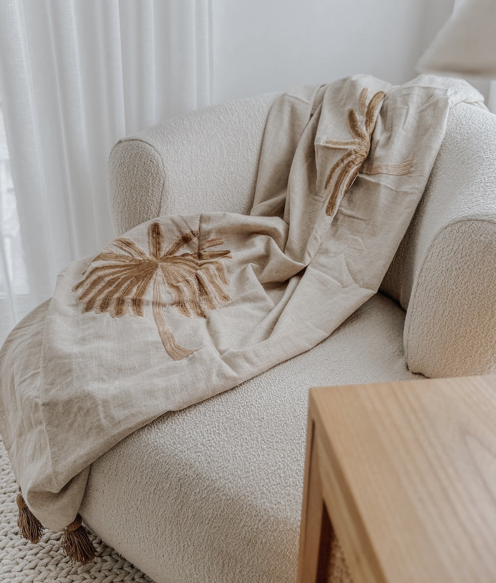 Bengali Home® | Balinese Decor - Linen Throw Cinnamon Palm