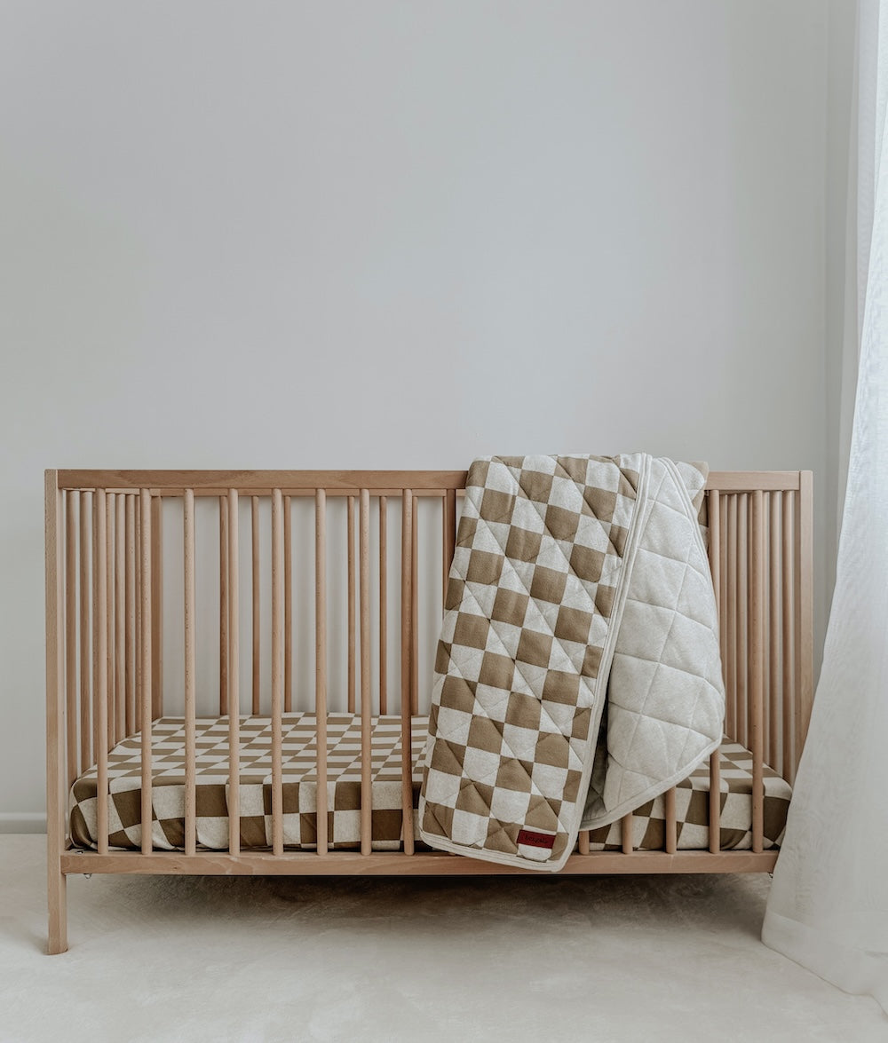 Bengali Baby & Kids | Fitted Jersey Cotton Sheet - Khaki Gingham Checker in Cot/Crib, Single, + King Single