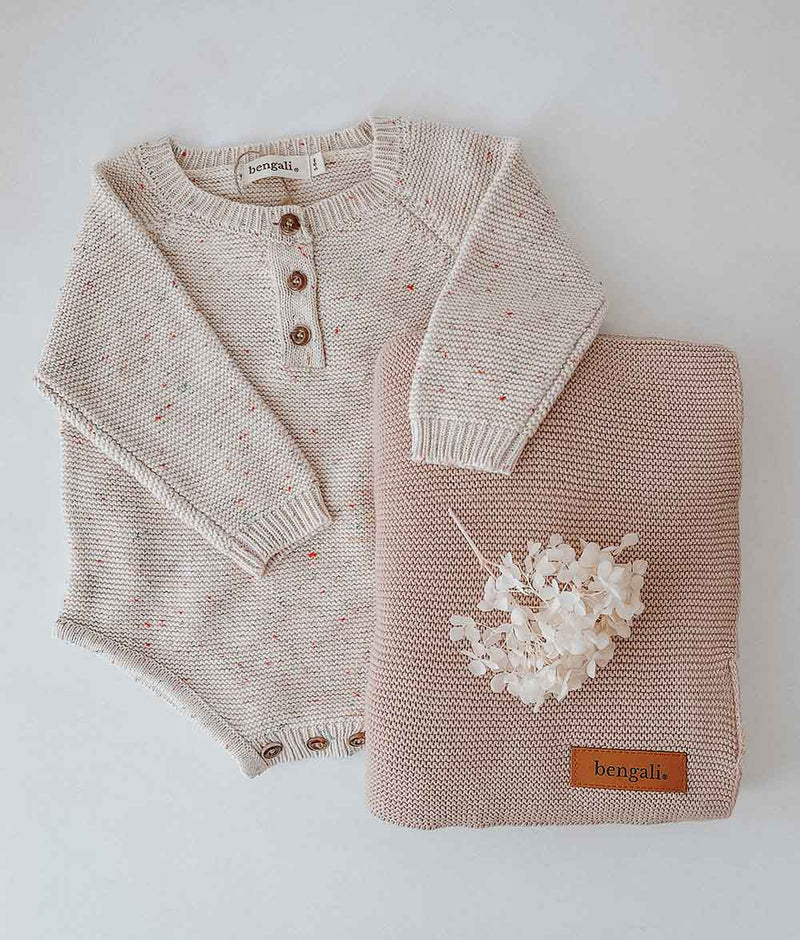 Bengali Baby | Pure Cotton Classic Knit Blanket - Nougat