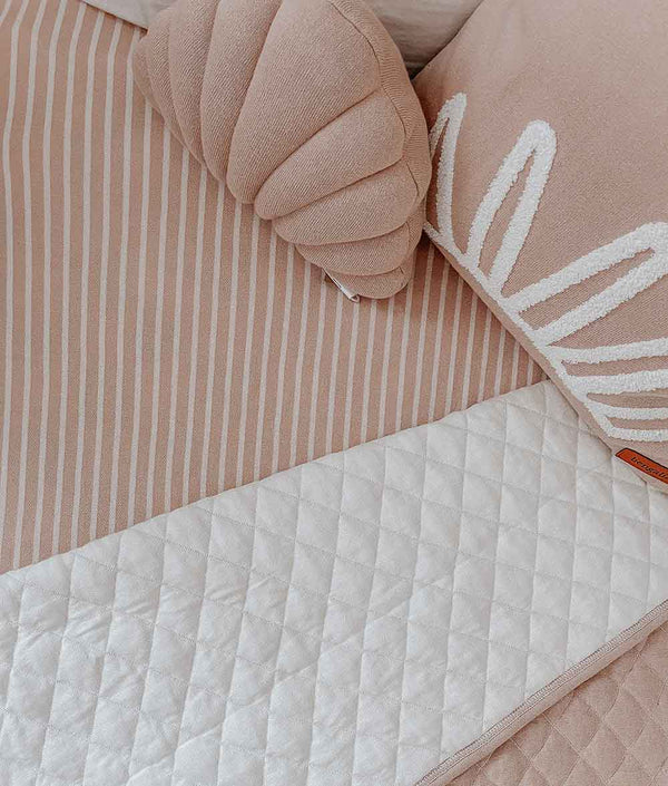 Bengali Baby | Fitted Jersey Cot Sheet & Quilt - Nougat Pinstripe