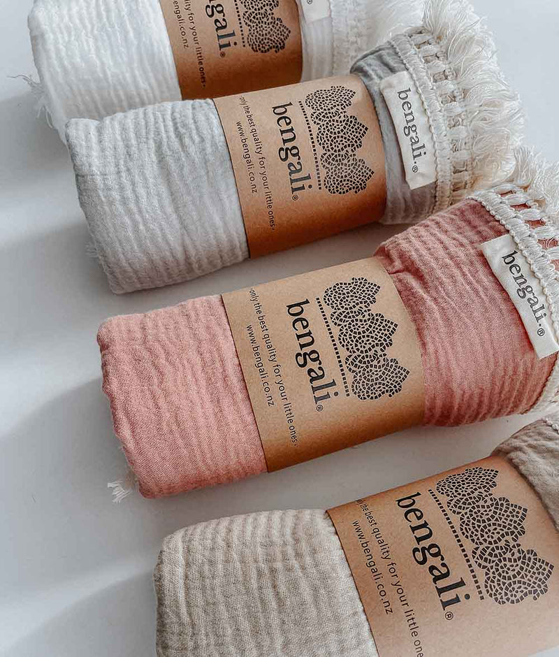 Bengali Baby Muslin Cotton Fringe Swaddle Nougat Bengali Home