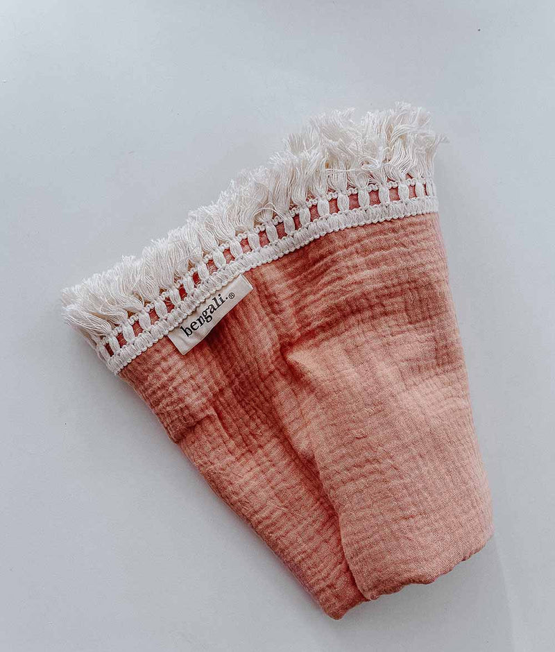 Bengali Baby Muslin Cotton Fringe Swaddle Nougat Bengali Home