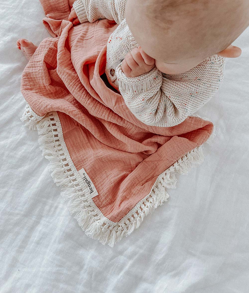 Bengali Baby Muslin Cotton Fringe Swaddle Nougat Bengali Home