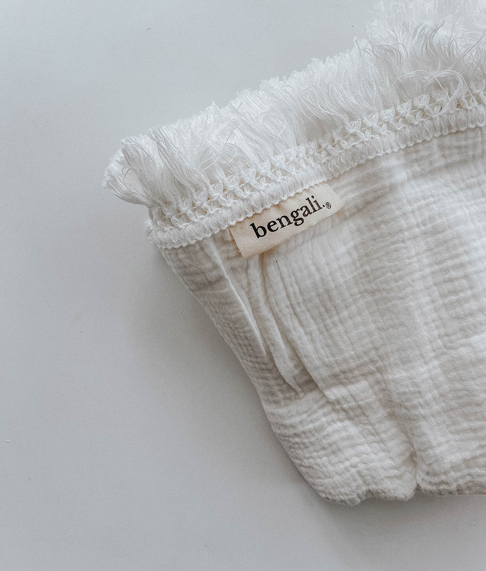 Bengali Baby Muslin Cotton Fringe Swaddle White Bengali Home
