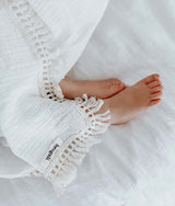 Bengali Baby | Muslin Cotton Fringe Swaddle Wrap - White